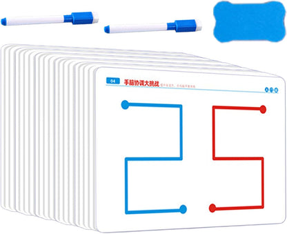 Brain Training Cards for Kids, 40 Reusable Levels for Left & Right Brain Development, Fine Motor Skills & Hand-Eye Coordination, Parent-Child Interaction Learning Game, Ages 5+ (10 Cards + Pen Eraser)