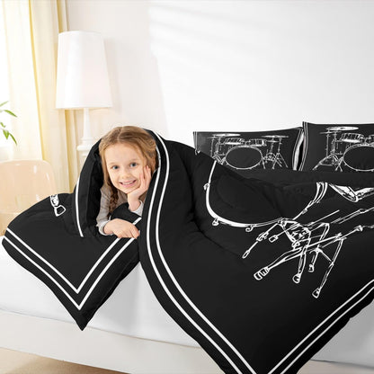 Erosebridal Drum Kit 3D Print Kids Comforter Sets Rock Music Themed Full Bedding Set for Boys Girls Musical Pattern Comforter Set,Colorful Retro Style Quilt Duvet 3 Pcs