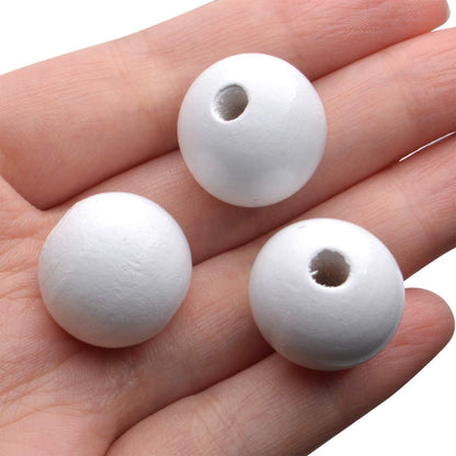 Aylifu Round Wooden Beads, 50 pcs 25mm Natural Unfinished Wooden Spacers for DIY Crafts Jewelry Making, White, Hole: 5mm