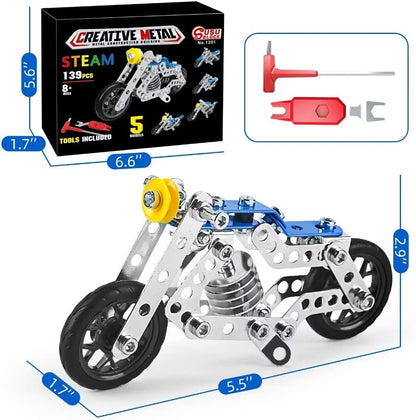 Ferthor Fun 7 in 1 STEM Toys,Creative Set for Boys Age 8-12,Learning Engineering Kids Building Blocks Model Kits,Metal Construction Toys for Kids 8 9 10 11 12+ Year Old(180PCS No Motor)