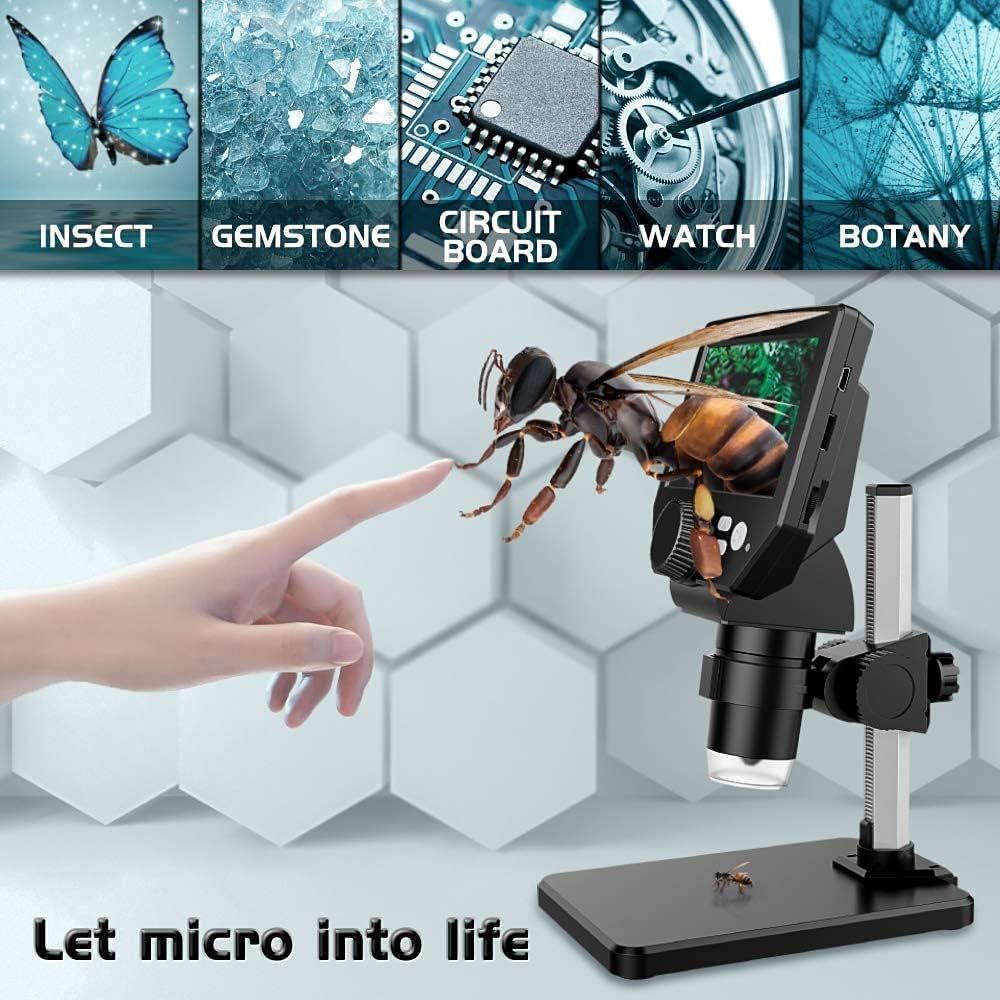 LCD Digital Microscope,4.3 Inch 1080P 10 Megapixels,10MP Camera Video Recorder with HD Screen,1-1000X Magnification Zoom Wireless USB Stereo Microscope Camera,