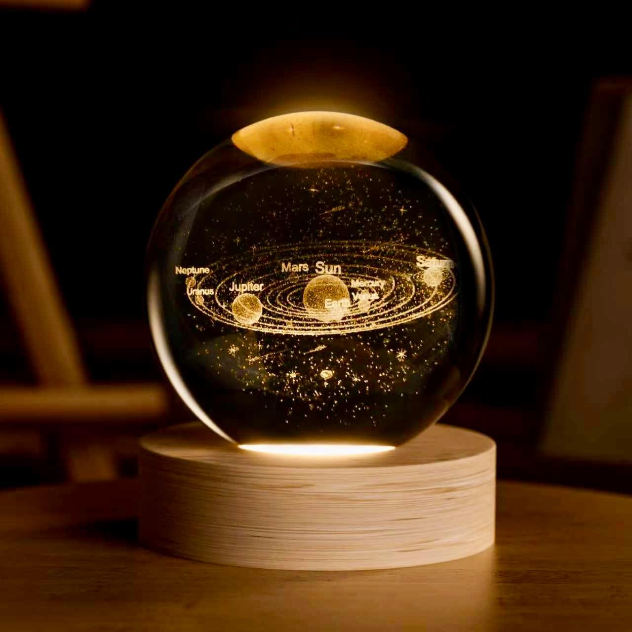 3D Solar System Crystal Ball, 2.4in Universe Gifts Decorative Quartz Glass Ball, Space Laser Engraved Model Astronomy Decor, Physics Display Sculpture Home Decor Crafts for Friends Mom Women Boys