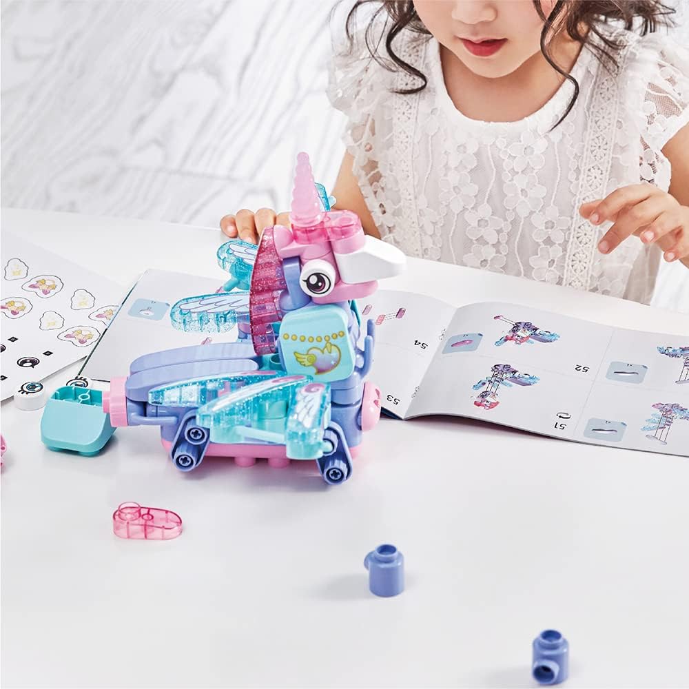 BOTZEES GO! Unicorn Robot for Kids - Building & Electric Remote Control STEM Learning Toy for Ages 3+, Girls - RC Magic Stick, App Based