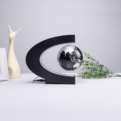 Magnetic Levitation Floating Rotating World Globe with LED Light - C Shape Anti Gravity Levitating Globe for Desk Office Decor, STEM Educational Map, Unique Tech Gift for Men Kids Boss, 3.5 Inches