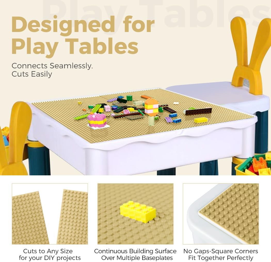 Classic Baseplates Building Plates-10" x 10" Building Boards,100% Compatible with All Major Brands and Activity Table, Creative Platforms Mats for Toy Bricks (Sand, 8 Pack)