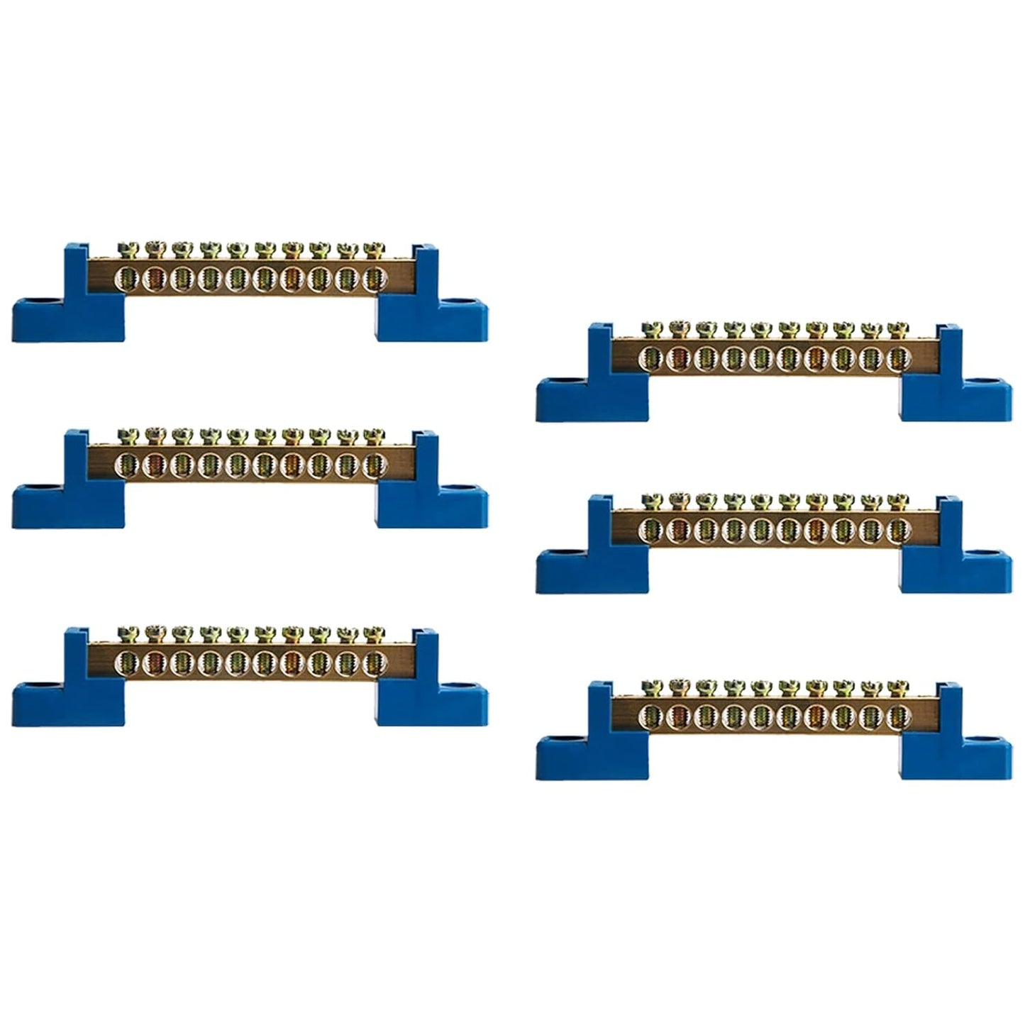 10 Positions Terminal Bus Bar Block 6 Pack Brass Wire Screw for Car Boat Marine Ground Power Distribution Grounding Electrical Bars Strip Block for 12V-110V, Blue