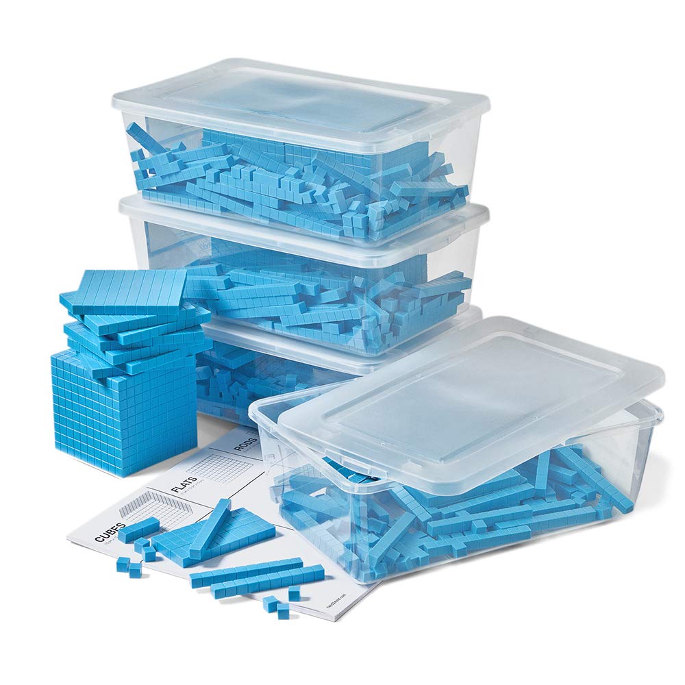 hand2mind Blue Plastic Base Ten Blocks Complete Classroom Set, Place Value Blocks, Counting Cubes, Math Blocks Kindergarten, Manipulative Kit for Mathematics for Elementary Teachers (Set of 161)
