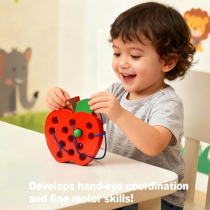 Lacing Toys for Toddlers,Wooden Threading Apple Baby Travel Toys,Montessori Education Sensory Learning Fine Motor Skills, Wooden Block Puzzle Gifts for 3 Year Old Baby Kids Boys Girls