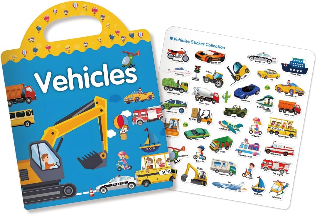 FUNCLASS 4 Pack Reusable Sticker Books for Toddlers 3,Toddler Sticker Books for Travel,Quiet Sticker Books for Kids,Kids Jelly Sticker Books with Animal,Dinosaur,Vehicles,Farm,Toddler Birthday Gifts