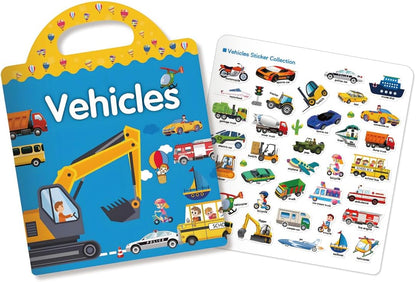 FUNCLASS 4 Pack Reusable Sticker Books for Toddlers 3,Toddler Sticker Books for Travel,Quiet Sticker Books for Kids,Kids Jelly Sticker Books with Animal,Dinosaur,Vehicles,Farm,Toddler Birthday Gifts