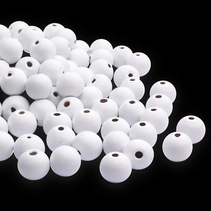 Aylifu Round Wooden Beads, 50 pcs 25mm Natural Unfinished Wooden Spacers for DIY Crafts Jewelry Making, White, Hole: 5mm