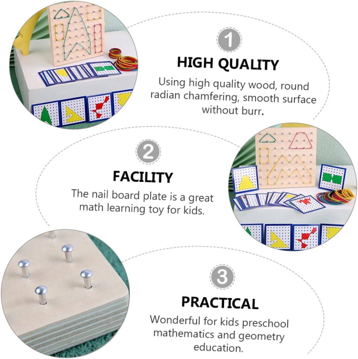 BESPORTBLE Boys and Girls Mathematics Learning Tools Geoboard for Boys and Girls Nail Board Elastic Strips Educational Geometry Tool Creative Teaching Aid