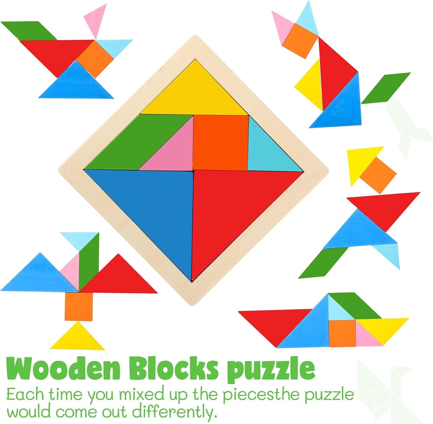Yunsailing 3 Pack Large Hexagon Tangram Puzzle Wooden Brain Puzzles for Adult Challenge Wood Russian Blocks Brain Teasers Geometric Jigsaw Block Logic Iq Stem Family Graduation Gifts(Vintage)