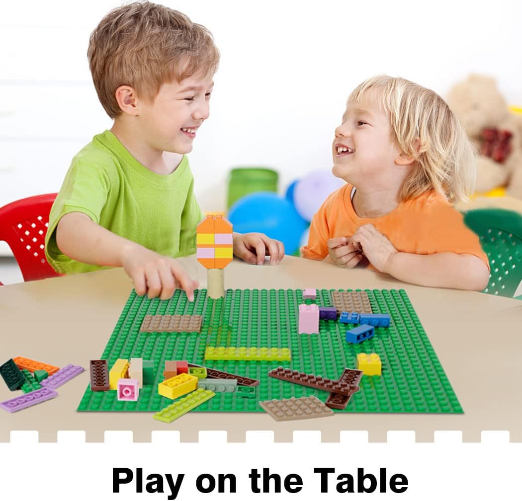 8 Pack Peel-and-Stick Building Baseplates, 10”x10” Classic Building Boards - 100% Compatible with All Major Brands of Toy Building Sets, Sturdy Stacking Play Table Top, Black