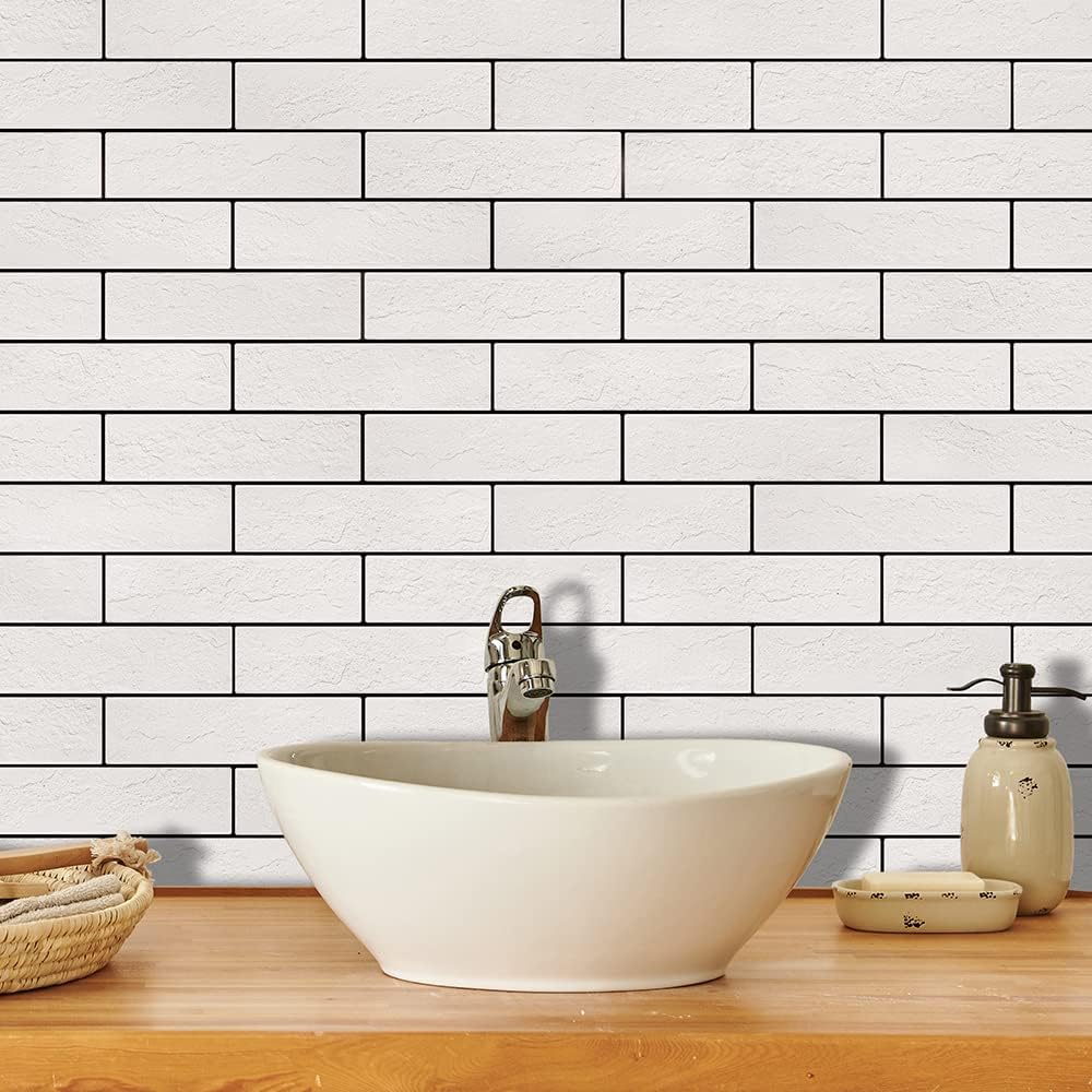 100 Whitewash Grey Faux Brick Wall Tiles, 3D Thin Brick Veneers for Bedroom, Bathroom, Kitchen, Fireplace and Fence Wall Panels (14.2 sq ft)