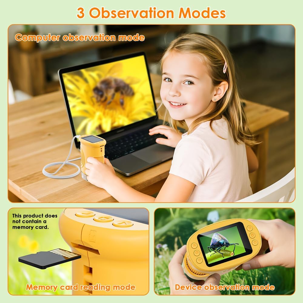 Temodu Kids Microscope 2.0" Screen 1000X Digital Microscope for Kids, Mini Pocket Handheld Microscopes for Children Birthday Festival Gift, Science Education Fun Toys for Boys Girls Ages 4-12 (Blue)