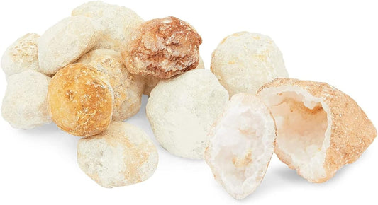 Okuna Outpost Geodes for Kids to Break Open - Quartz, Amethyst & Calcite Crystal Kit - Rock Kit & Mystery Box - 2 lb, 12-Piece Set