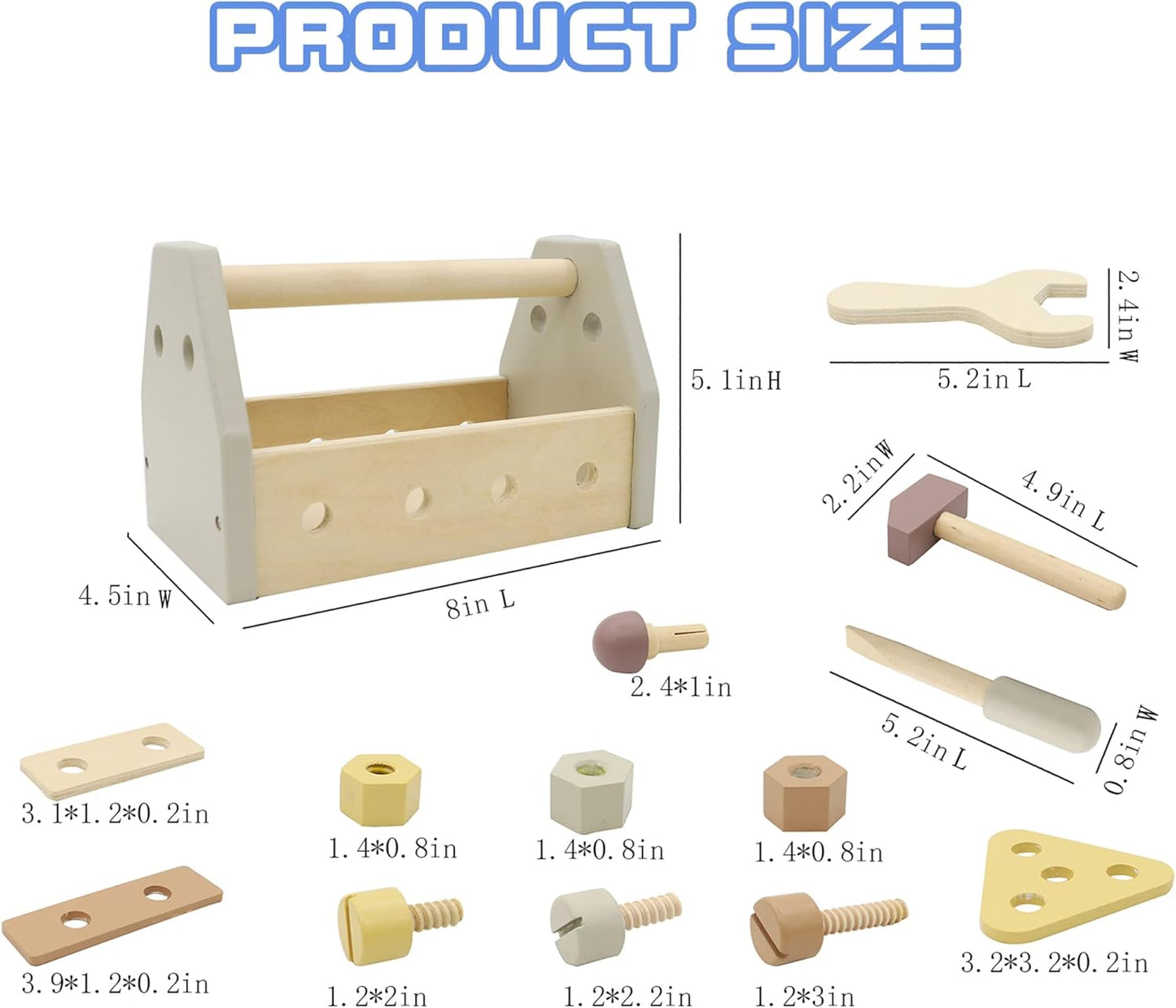 Montessori Wooden Tools Kit Toddler Educational Construction Kids Toys Sets Play Box Preschool Play Tool Wooden Construction Toy（Yellow）