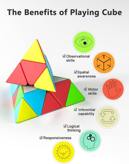 Vdealen Speed Cube Set, 2x2x2 3x3x3 Pyramid Magic Cube Set, Puzzle Cube Toys Birthday Party Christmas Stocking Stuffers Gift for Kids Teens Adults(Carbon Fiber Sticker)