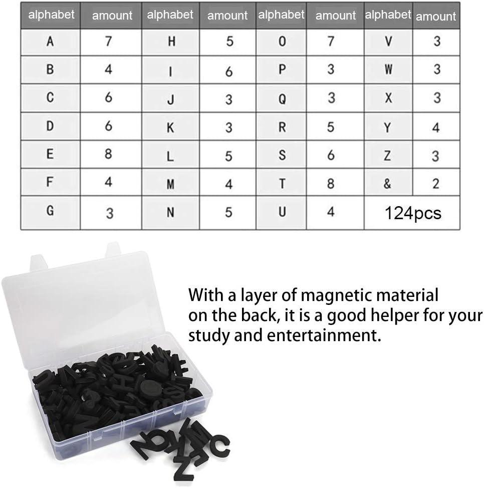 Firlar 124Pcs Magnetic Letters, Uppercase Alphabet ABC Magnets for Fridge Refrigerator, Foam Alphabet Letters Refrigerator Magnets Educational Tools for Spelling and Learning, Black