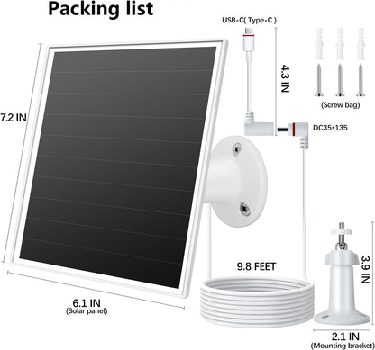 6W Solar Panel for Outdoor Security Camera with Micro USB & USB - C Port, Solar Panel Charger for Battery Camera, Fits Wyze/Reolink DC 5V Output, IP65/360° Adjustable, 9.8ft Cable, Fast Charging
