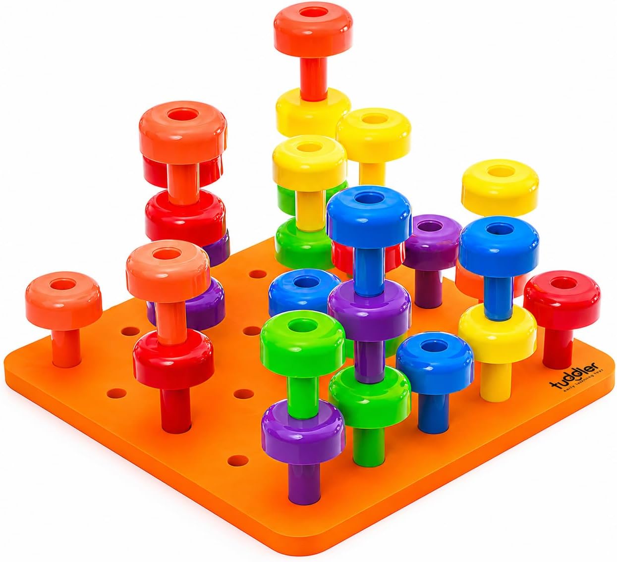 Toddler Peg Board Sensory Montessori Fine Motor Skills Educational Toys - 30 Stackable Pegs + Pattern Card + Drawstring Backpack + E-Book