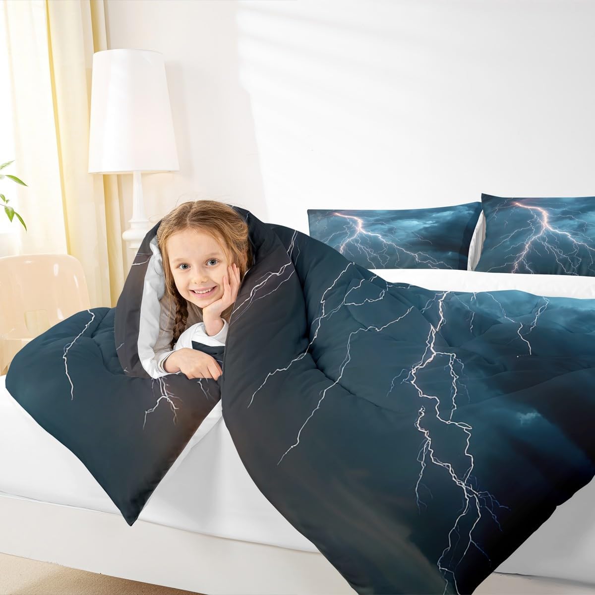 Castle Fairy Drum Kit Comforter Set,Musical Instruments Bedding Set for Kids Girls Women,Adults Rock Music Comforter,Neon Lighting Quilted Duvet Set Bedroom Collection Twin Size 2Pcs