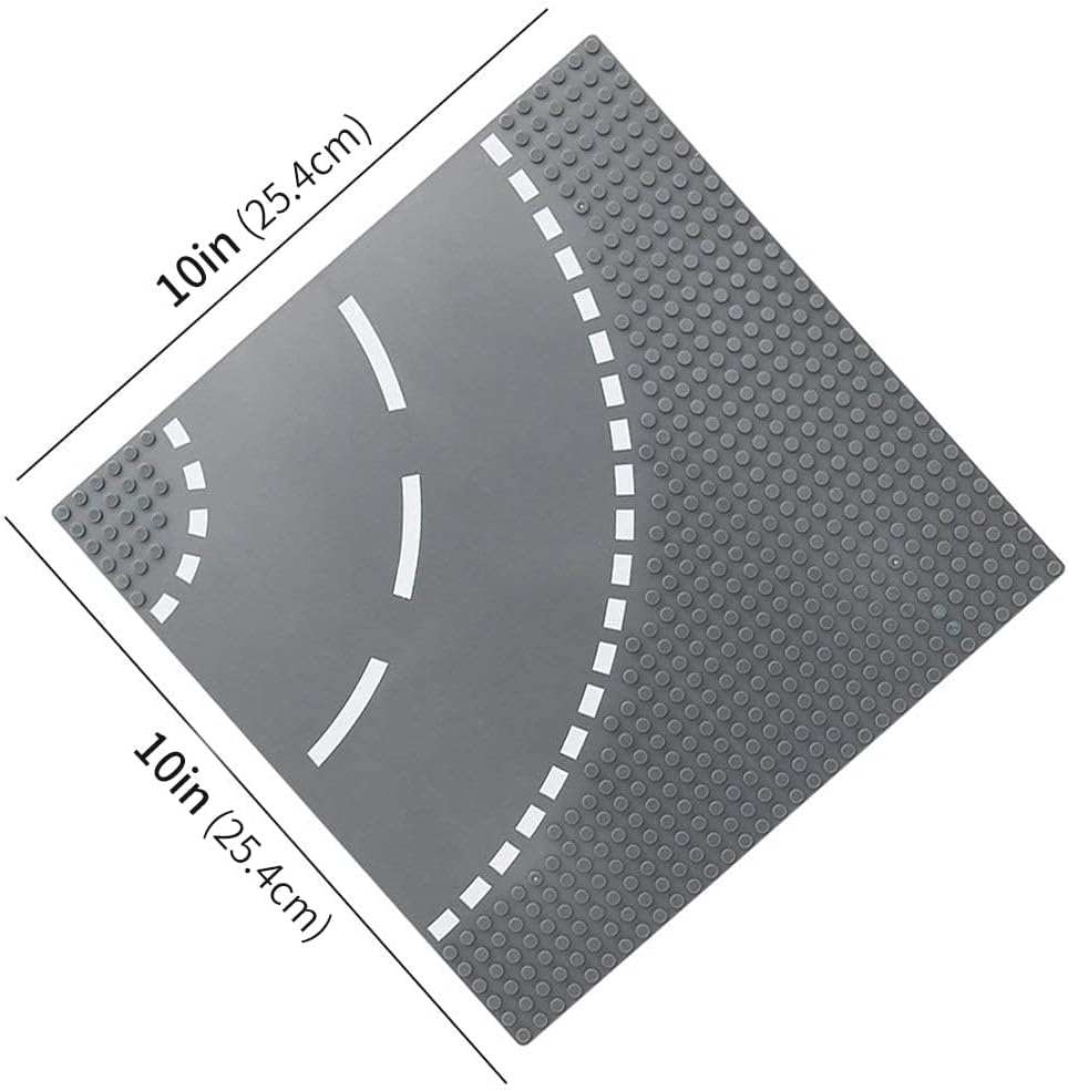 Feleph Classic Road Baseplates City Street Curve Road Building Block Kit 10 x 10 Inches Town Base Plate for Building Bricks Compatible with All Major Brands(Curve 2 Pieces)