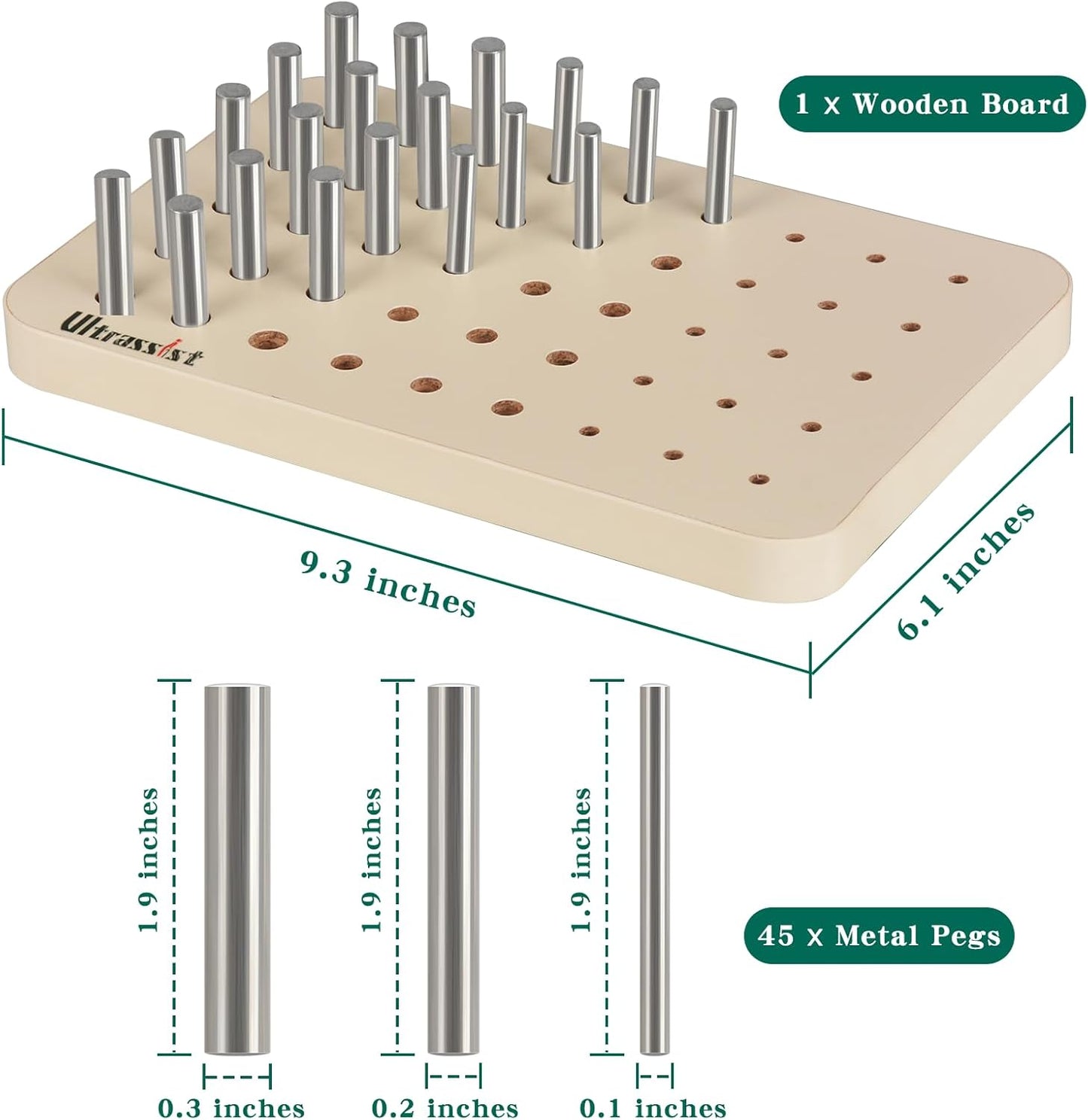Ultrassist 45-Hole Wooden Pegboard for Occupational Therapy, Fine Motor Skills & Hand Dexterity Training, Includes 45 Metal Pegs, Ideal for Stroke, Brain Injury, Elderly Rehab & Hand Therapy