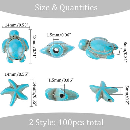 100pcs Blue and White Turquoise Cross Spacer Beads 8x10mm Semi Precious Stone Bead Easter Cross Gemstone Loose Beads for Jewelry Making Charms Beading Bracelets Necklaces Earrings Crafts