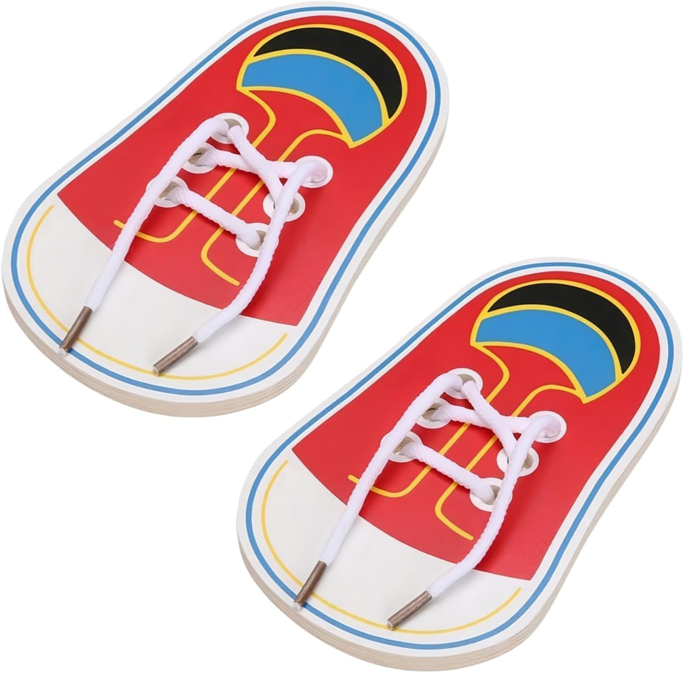 2Pcs Shoe Tying Practice, Wooden Learn to Tie Your Own Shoes Threading Lacing Shoes Training Early Learning Kits, Decorative Accessories
