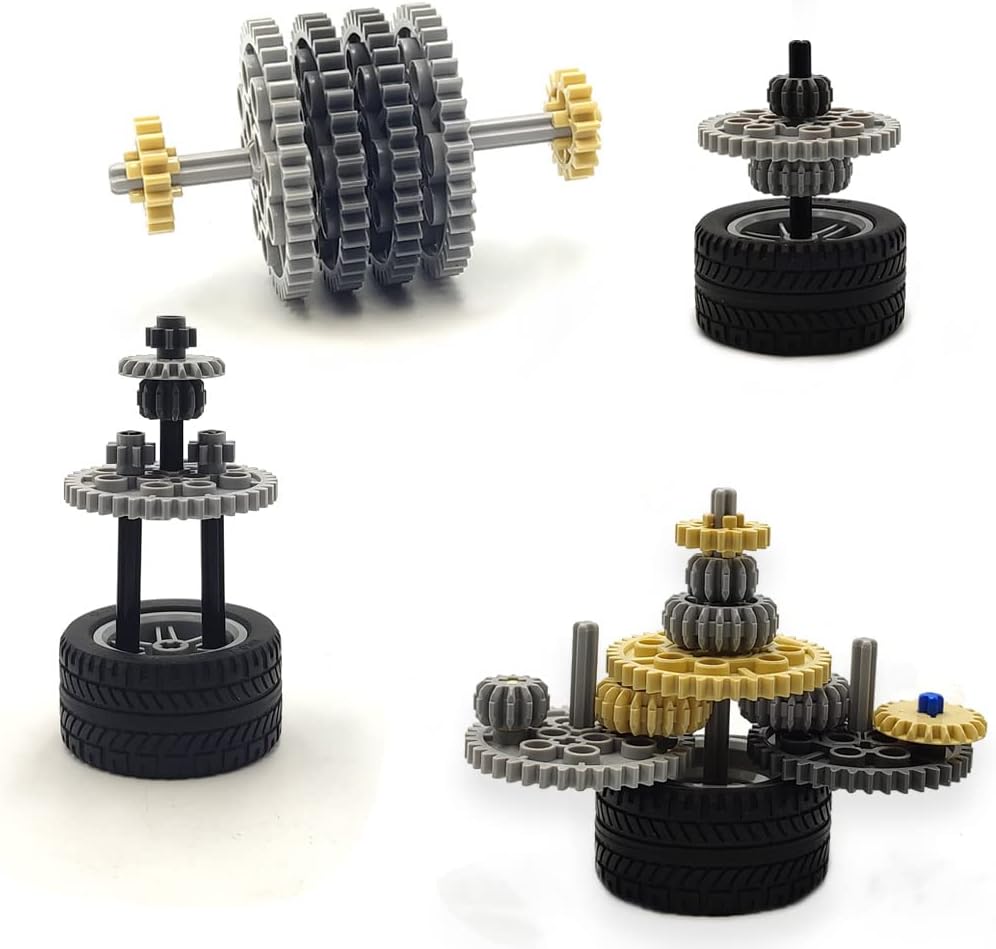 dspitwod Technical Gears Axle Pin Connectors - Rubble Wheels Connectors Rack Gear Screw Track Building Brick Pieces Sets Compatible with Major Brand STEM Learning Kits for Kids Age 8-14 Years