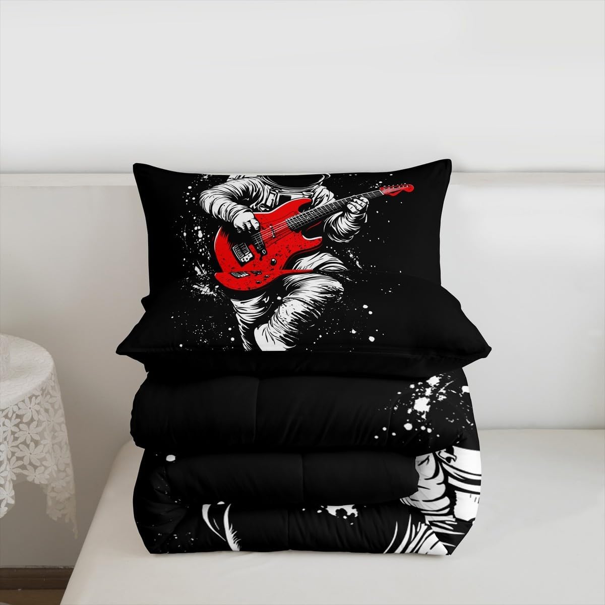 Erosebridal Drum Kit 3D Print Kids Comforter Sets Rock Music Themed Full Bedding Set for Boys Girls Musical Pattern Comforter Set,Colorful Retro Style Quilt Duvet 3 Pcs