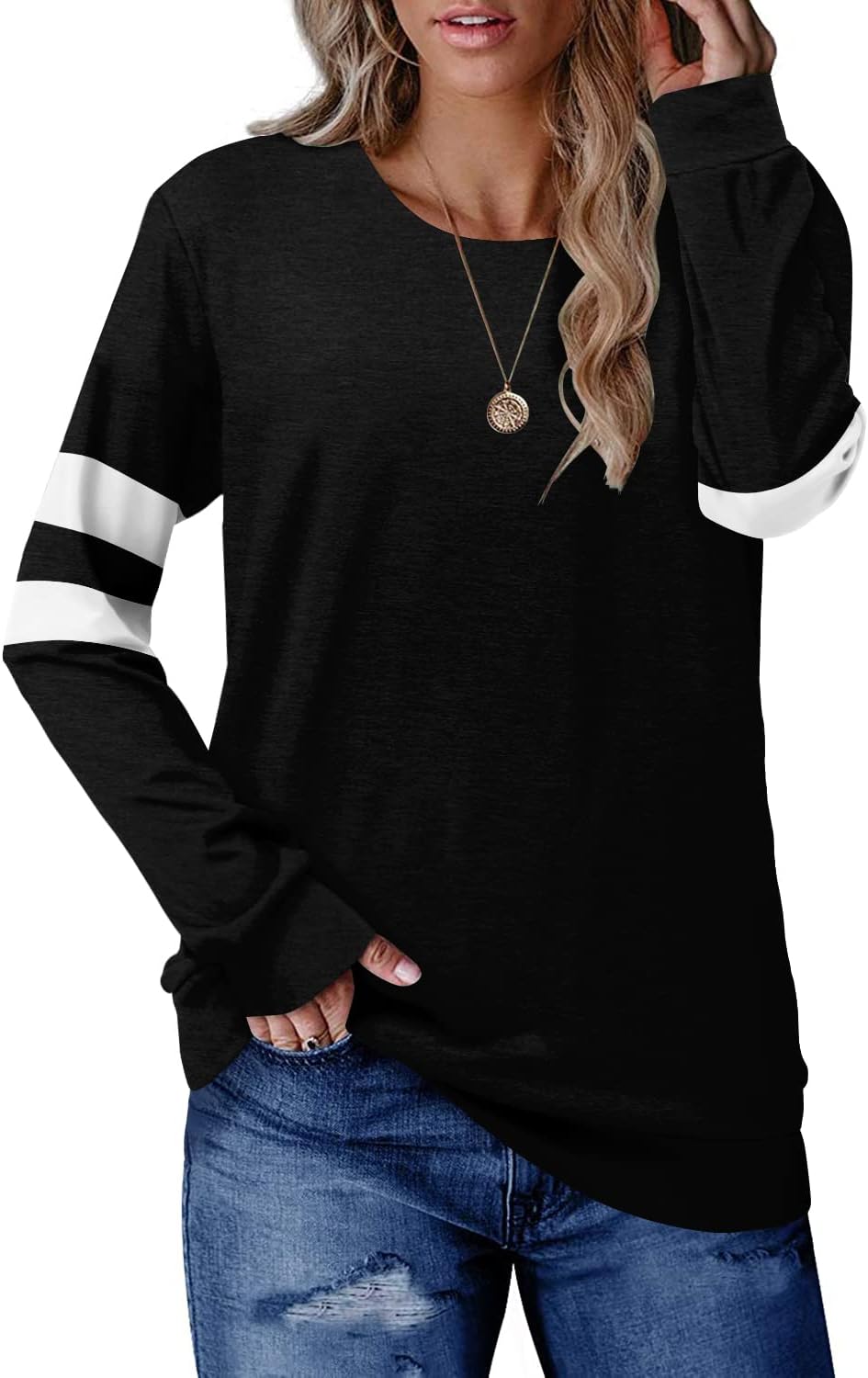 CRAZY GRID Womens Trendy Long Sleeve Shirts Casual Loose Soft Sweatshirt Fall Tops