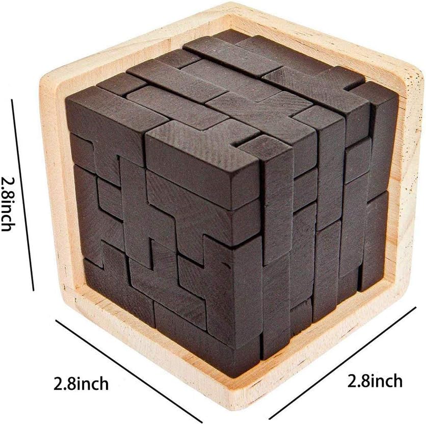 Wooden Brain Teaser Puzzles Box Brain Teasers Wooden Puzzle T-Shaped Geometric Intellectual Jigsaw Logic Cube Puzzles Mind Games for Kids and Adults