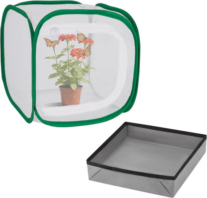Butterfly & Insect Habitat Cage 24" x 24" x 36", Extra Large Butterfly Enclosure with Poop Tray for Easy to Clean, Pop-up Caterpillars Mesh Cage Terrarium with Sunshade Top for Outdoor.