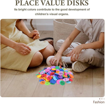 NUOBESTY 600pcs Colored Place Value Disks Educational Math Manipulatives Eva Learning Toys for Classroom and Home Use