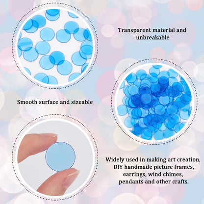 200Pcs Small Plastic Counting Chips Math Markers Blue Flat Round 18.5mm Plastic Large Group Transparent Mosaic Tile Disc Counter Item Chip for School Classroom Math Counters Family Activities