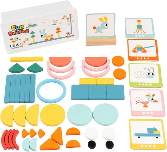 Wooden Pattern Blocks,Tangram Shape Puzzle Set,Brain Teaser,Educational Color Sort Stacking for Preschool