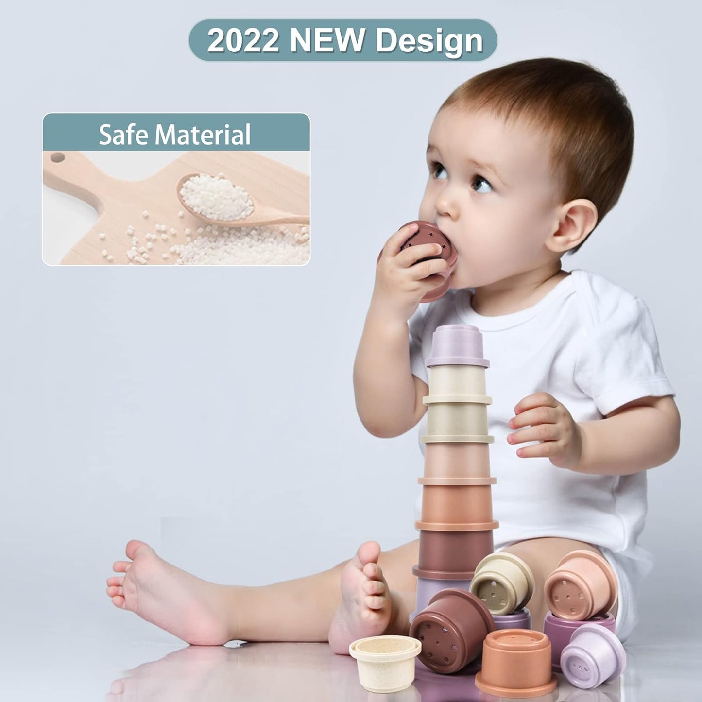 Baby Stacking Cups, Montessori Bath Toy for Toddlers 1-3, 8PCS Stackable Cups with Number Nesting Cups for Babies 6-12 Months, Early Educational Bath Outdoor Sensory Gift for 2-4 Years Old Boys Girls