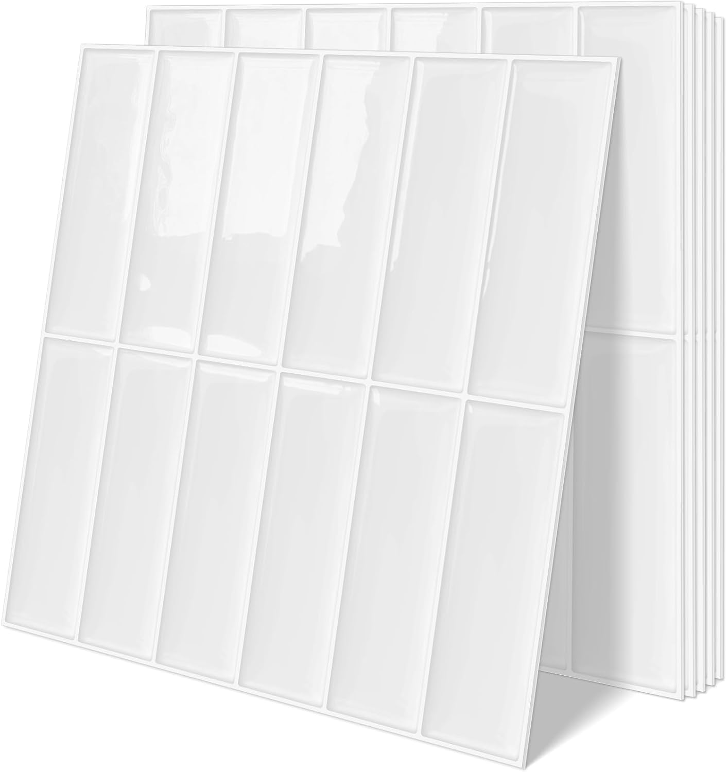 Plain White Peel and Stick Backsplash Tile Rectangle Subway Self Adhesive Wall Tiles for Kitchen (10-Sheet,12"x12")