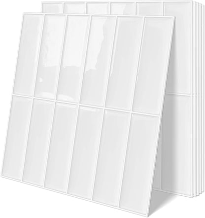 Plain White Peel and Stick Backsplash Tile Rectangle Subway Self Adhesive Wall Tiles for Kitchen (10-Sheet,12"x12")