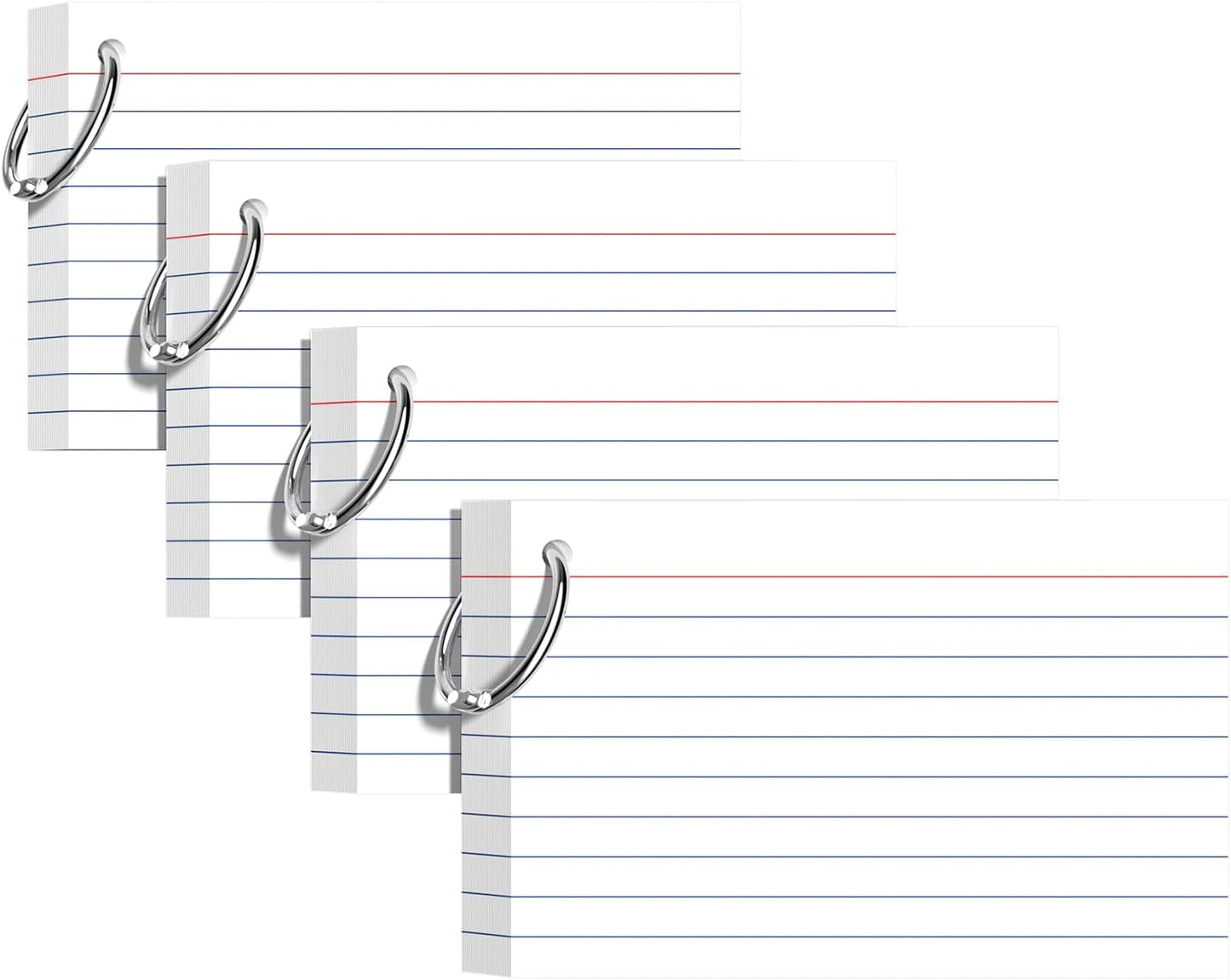 Index Cards 3x5 Inches, 300 PCS, Colored Flash Cards With Ring, Punched Lined Study Card Ruled Flashcards Notecards, Ruled Front And Blank Back, Note Card for School, College And Home