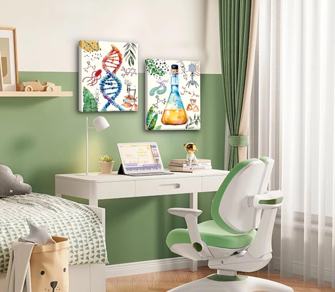 ZHAXFA Science Wall Art Canvas Prints,Biochemical Science Art poster,Microbiology Chemistry Wall Prints,Boho Classroom Wall Art,School Laboratory Decoration Set of 4 (Unframed 8x10 inches)