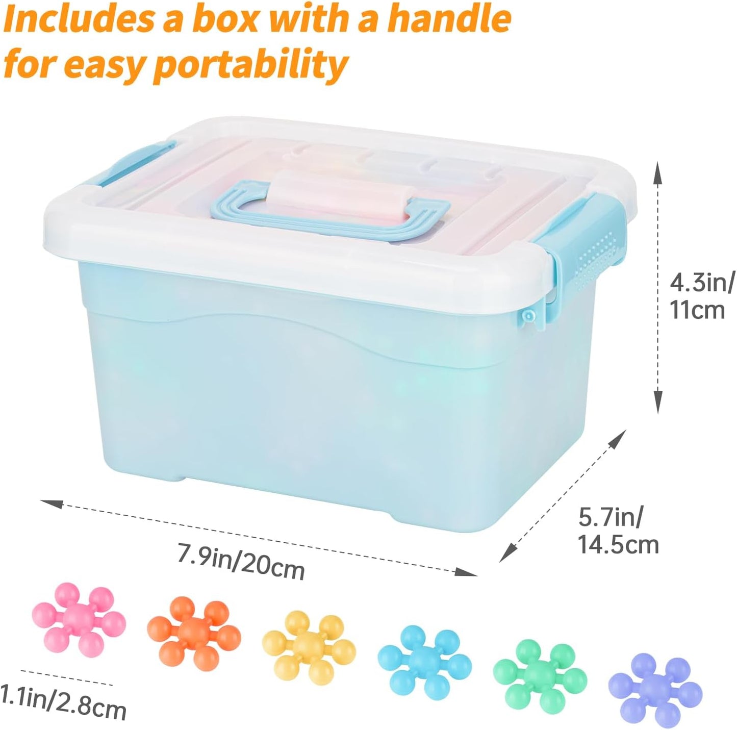 Snowflake Interlocking Building Block Educational Toy 300PCS for Kids Ages 3+, Multi-Color Solid Plastic Early Learning Creativity STEM Toy with Carrying Case Safe Material