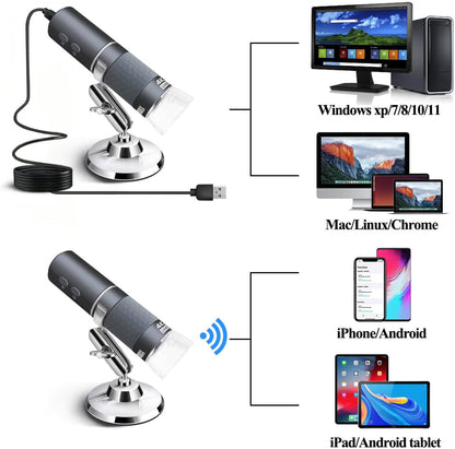 4K WiFi Microscope for iPhone Android PC, 50-1000X USB Digital Microscope Wireless Super HD Endoscope Camera Compatible with All Cellphones iPad Android Tablet Windows Mac Chrome Linux
