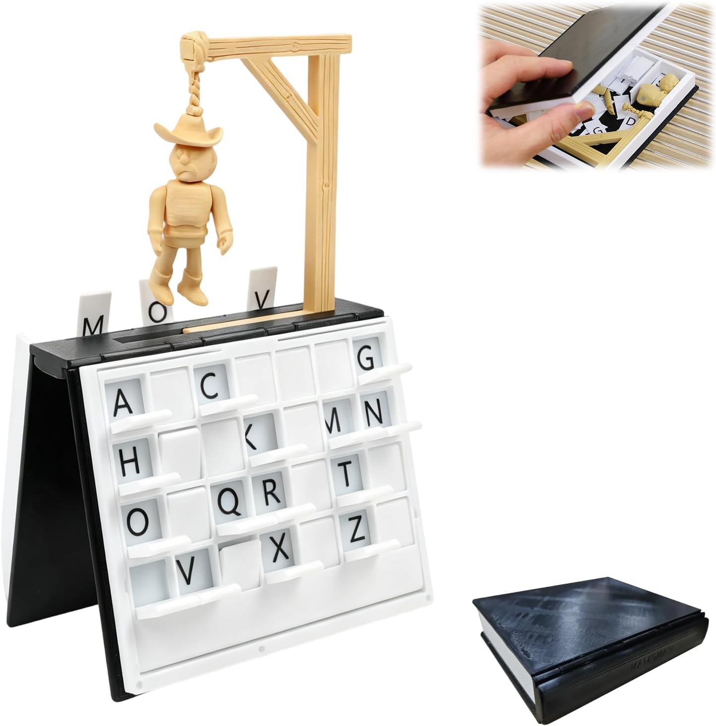PlayBook'd Hangman,Vocabulary Words Spelling Challenge Table Game,Playbook Board Game, 3D Printed Hangman Game,Portable Books Design Board Game