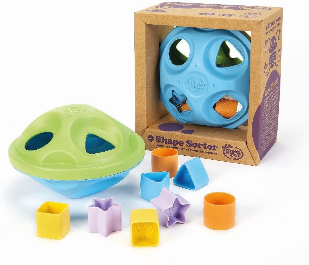 Green Toys Shape Sorter, Green/Blue - 10 Piece Motor Skills, Shape Categorization Kids Toy. Safe for Babies and Toddlers. No BPA, PVC. Dishwasher Safe, Recycled Plastic, Made in USA.