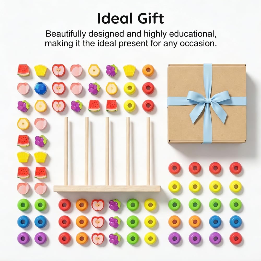 AIIONP Color Matching Stacking Puzzle Game, Wooden Color Match Challenge Game, Interactive Tabletop Board Game for Two Players, Family Game, Travel Stacking Rings Game (Colorful A)