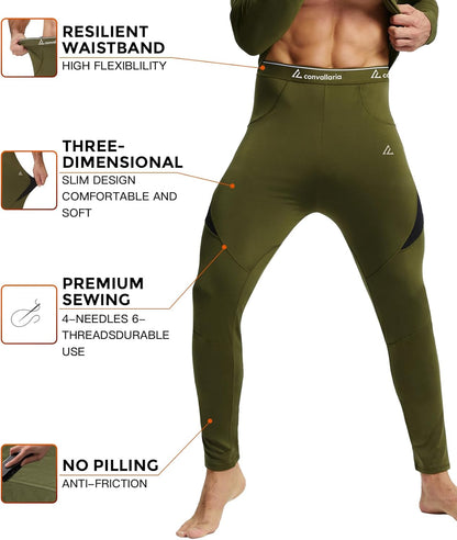 CL convallaria Thermal Underwear Long Johns Set Mens Winter Gift Hunting Gear Sport Base Layer Bottom Top - Colors A